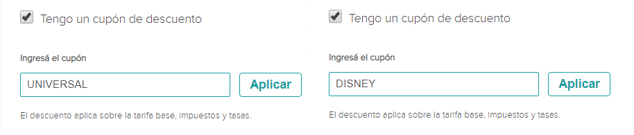 descuento Walt Disney World o en Universal Studios