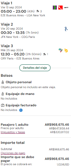 vuelo multidestino nueva york y paris desde buenos aires