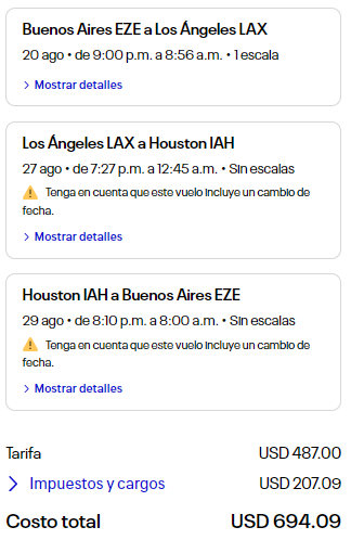 vuelos los angeles y houston desde buenos aires