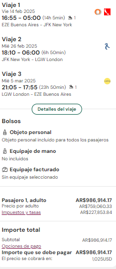 vuelos Nueva York + Londres a partir de U$D ‪1,025 desde Buenos Aires