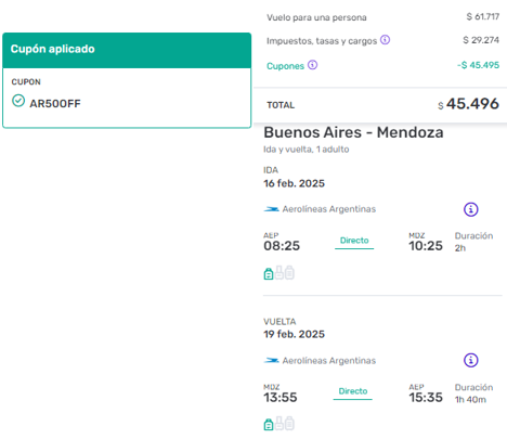 cupon de descuento para vuelos a mendoza
