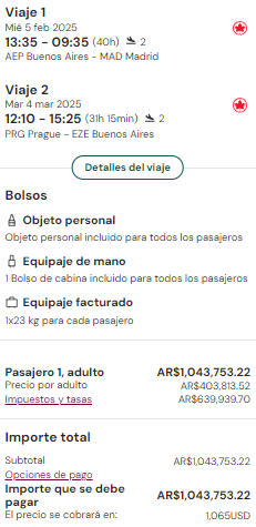 Madrid con equipaje a partir de U$D ‪1.065 con regreso desde Praga a Buenos Aires