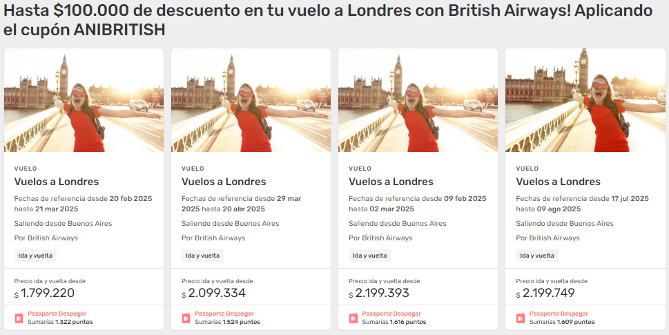 Hasta AR$ 100.000 de descuento en vuelos a Londres con el código ANIBRITISH