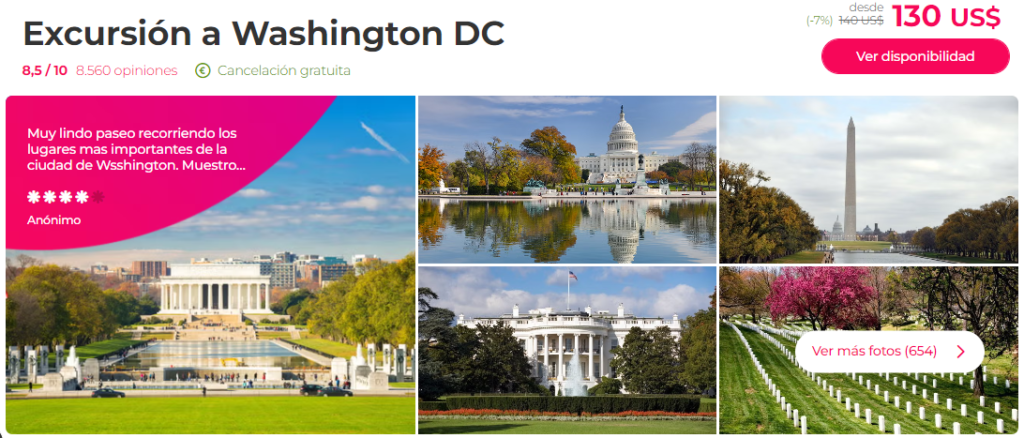 Excursión a Washington DC desde Nueva York con guía en español a partir de U$D 130 