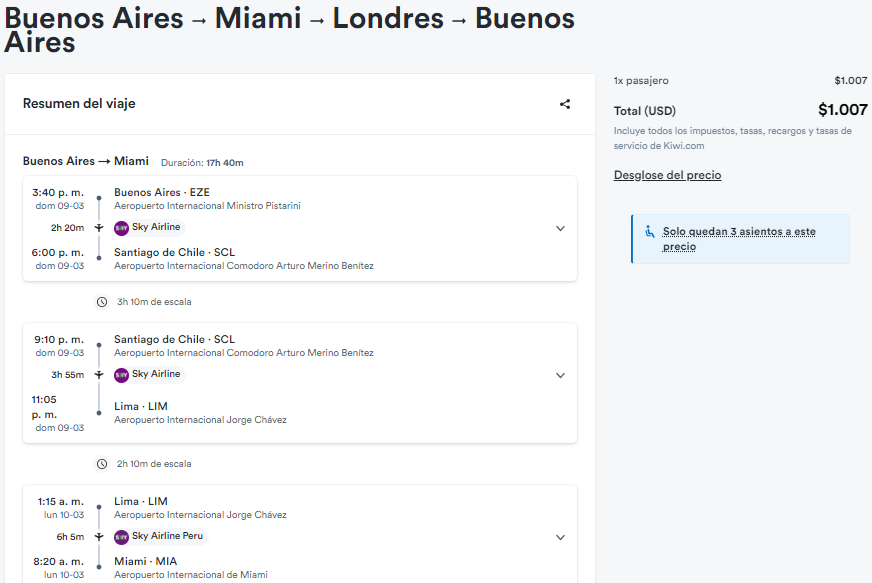 Miami + Londres a partir de U$D 1.007 desde Buenos Aires