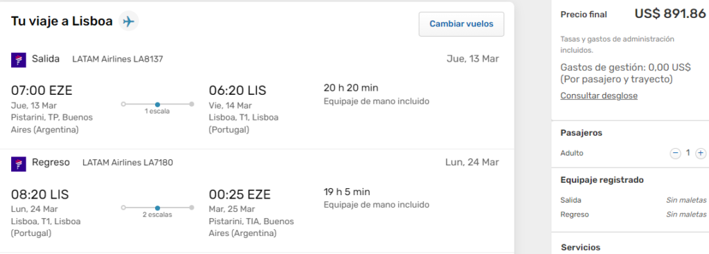 vuelos a Lisboa a partir de U$D 892 desde Buenos Aires