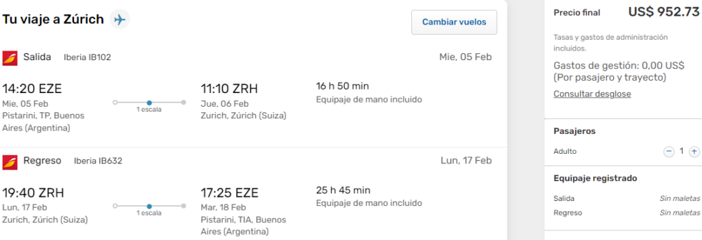 Vuelos Baratos a Zúrich a partir de U$D 953 desde Buenos Aires