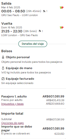 vuelos a Londres a partir de U$D 622 desde San Pablo