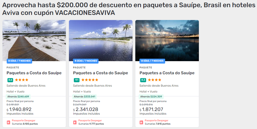 Hasta AR$ 200.000 de descuento en paquetes a Brasil con el código VACACIONESAVIVA