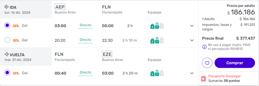 Vuelos directos a Florianópolis ð️ a partir de AR$ 377.437 desde Buenos Aires ✈️