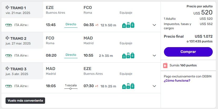 Roma + Madrid o Barcelona con equipaje y casi todos los tramos directos a partir de U$D 1.072 ð¥ð¥ desde Buenos Aires