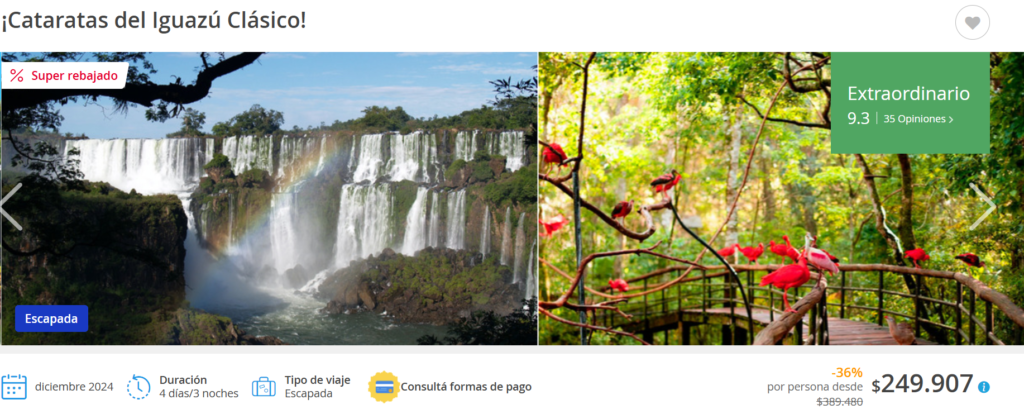 Viaje completo a Cataratas del Iguazú de 3 noches con aéreos, alojamiento, traslados y asistencia a partir de AR$ 251.686 desde Bs. As.