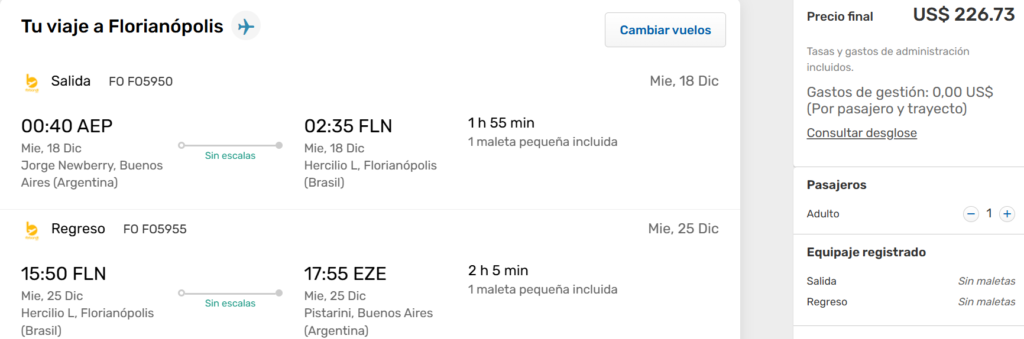 Vuelos directos a Florianópolis desde Buenos Aires