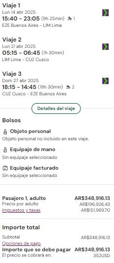 vuelos a Lima + Cusco desde Buenos Aires