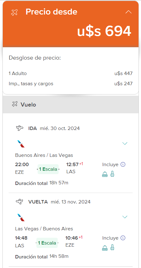 precio vuelo a las vegas desde buenos aires