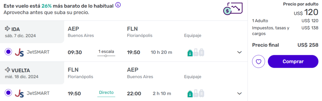 Buenas tarifas a Florianópolis desde Buenos Aires