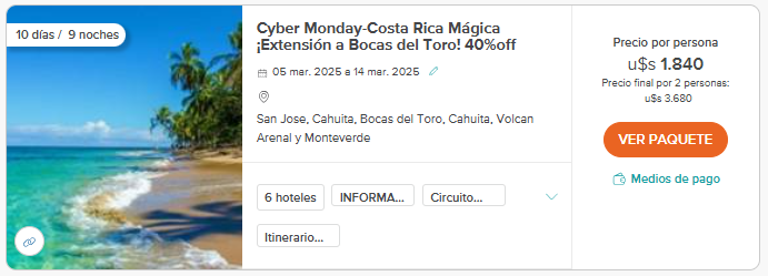 Cyber Monday Paquete a Panamá Costa Rica desde Buenos Aires con el código CYBERPAQCARIBE