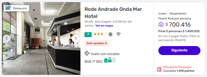 Cyber Monday Paquete a Recife en Hotel muy cerca de la playa desde Buenos Aires