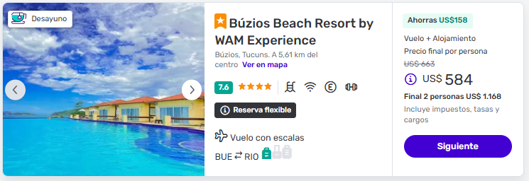 Viaje Completo a Búzios en Hotel desde Buenos Aires