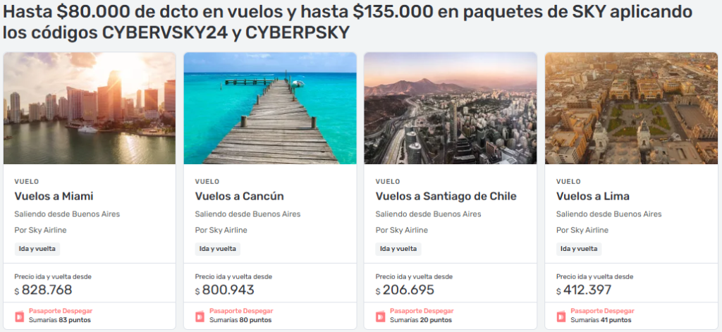 Cyber Monday descuento en Vuelos a USA México Chile Perú y Rep Dominicana con el código CYBERVSKY