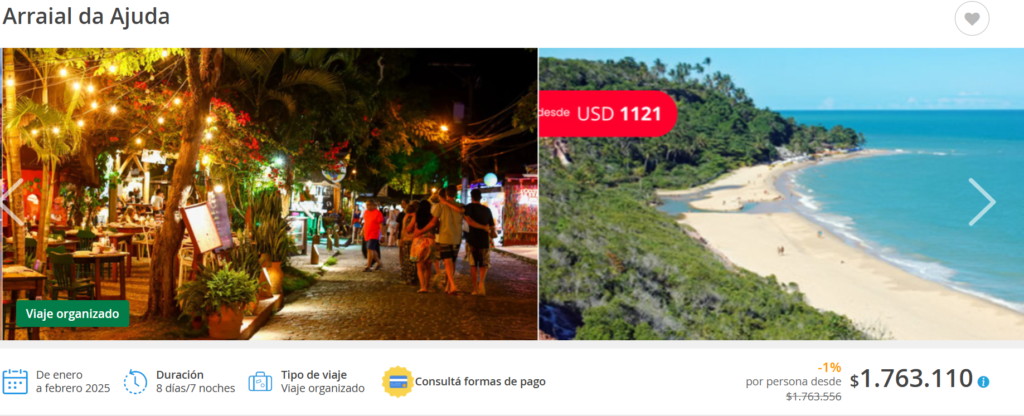 Cyber Monday paquete a Arraial d´Ajuda Brasil con vuelos hoteles y traslados desde Bs. As.