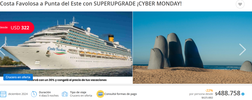 Cyber Monday dos opciones imperdibles de cruceros a Uruguay con paquete de bebidas gratis desde Buenos Aires