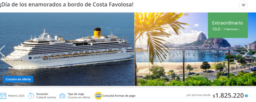 Crucero por Brasil y Uruguay en verano con pensión completa desde Bs. As.