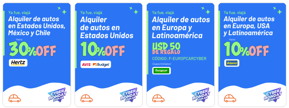 Cyber Monday descuento en Alquiler de Autos Internacionales