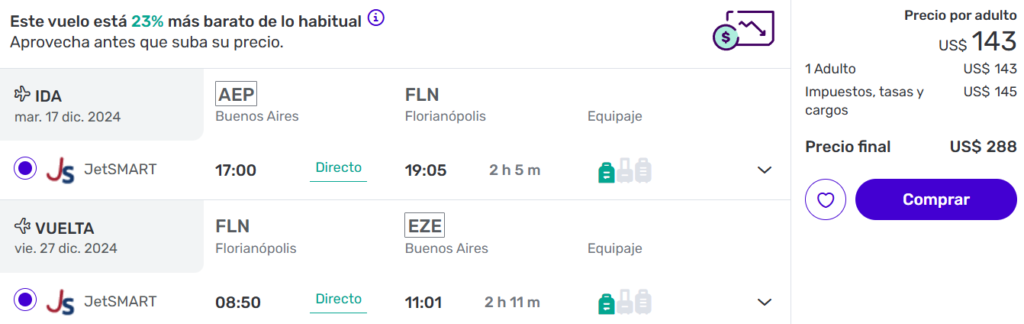 Vuelos directos a Florianópolis a partir de U$D 288 desde Buenos Aires 