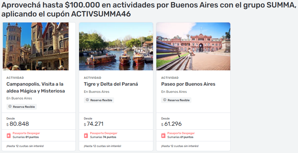 descuento en Actividades en Buenos Aires con el código ACTIVSUMMA