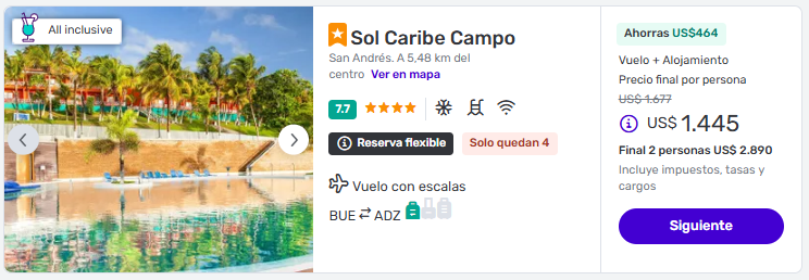 Paquetes de Una Semana en Marzo a San Andrés en Hoteles All Inclusive desde Buenos Aires