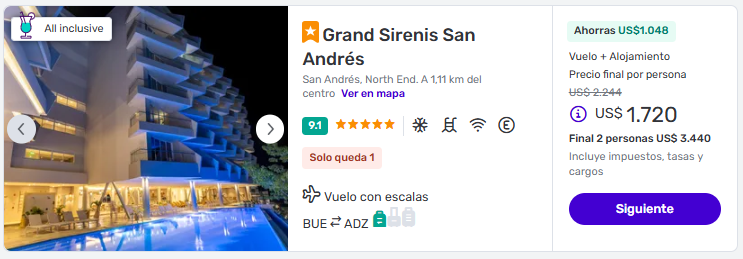 Paquetes de Una Semana en Marzo a San Andrés en Hoteles All Inclusive desde Buenos Aires