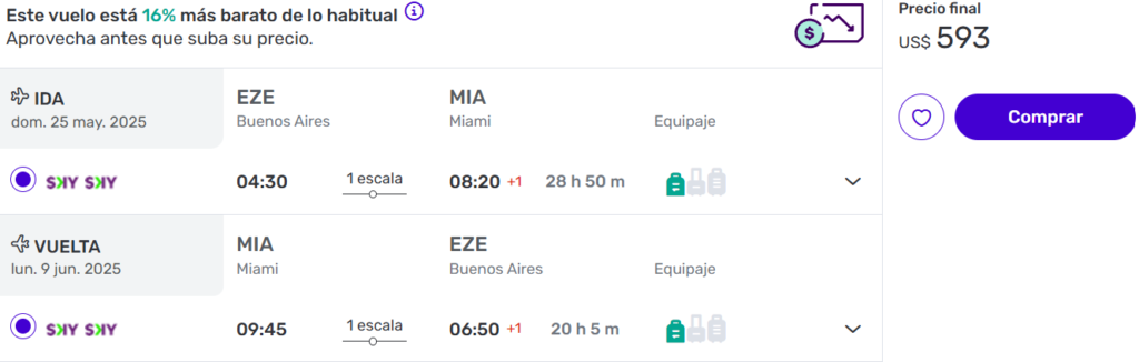 Muy buenas tarifas a Miami desde Buenos Aires