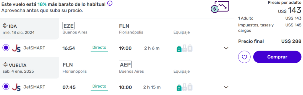 Vuelos directos a Florianópolis desde Buenos Aires