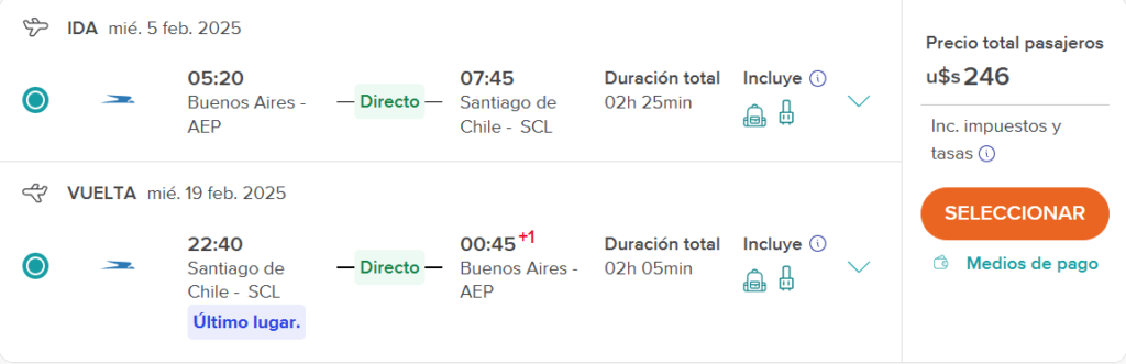 Vuelos a Santiago de Chile desde Buenos Aires Hay opciones en verano