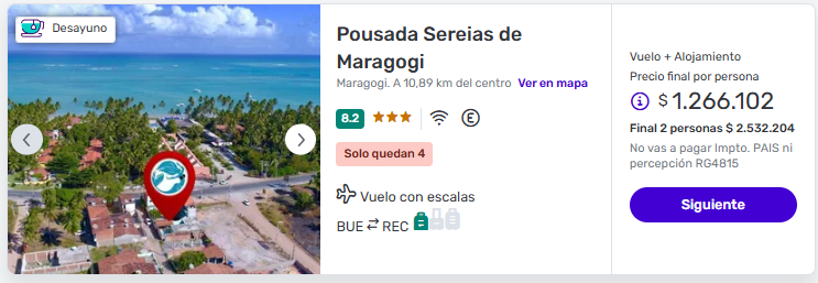 Paquetes a Maragogí en verano (10 noches) desde Aeroparque en Hotel o Departamento Privado