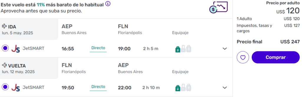 Vuelos directos a Florianópolis desde Buenos Aires