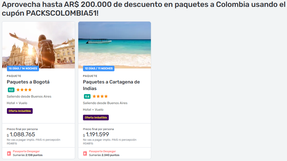 descuento en Paquetes a Colombia