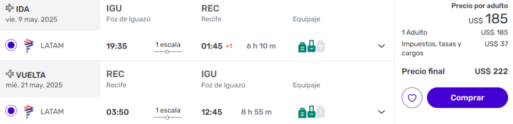 Vuelos baratos a Recife desde Foz de Iguazú