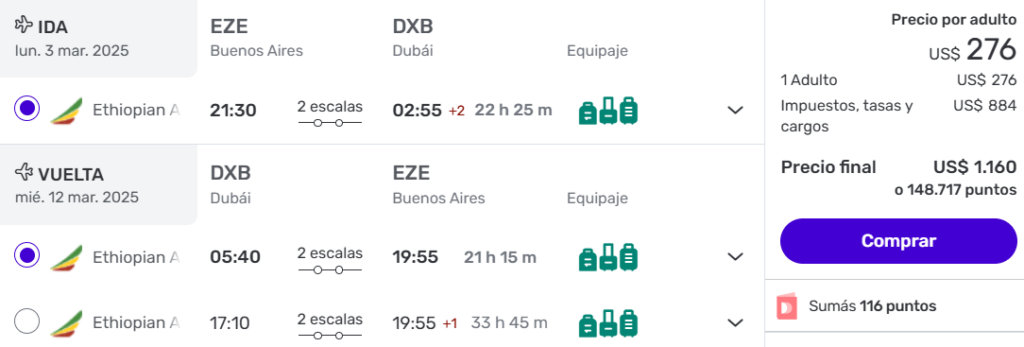 Vuelos a Dubái con equipaje desde Buenos Aires