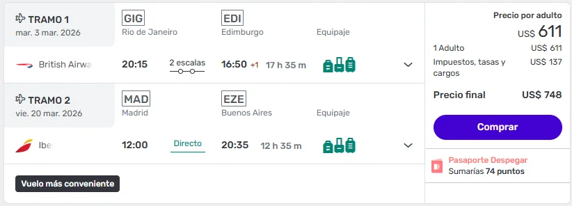 Edimburgo y Madrid directo