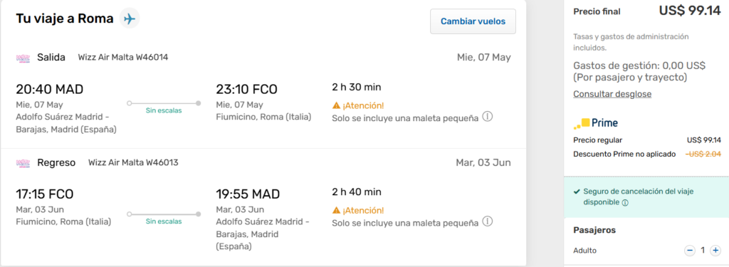 vuelos a roma desde madrid