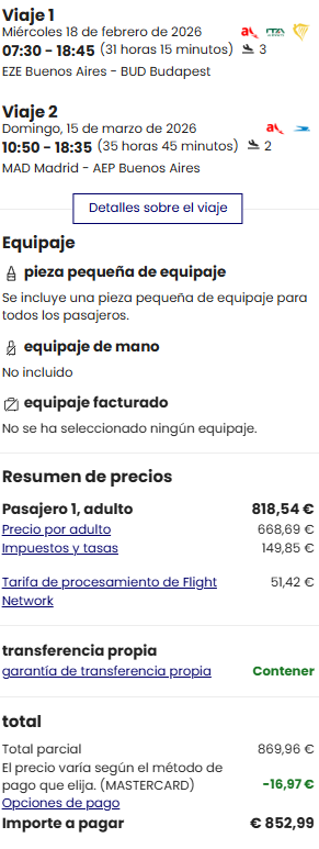 Budapest desde Buenos Aires con regreso desde Madrid