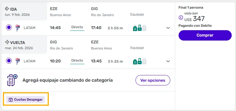 Cuotas para ir a Río de Janeiro en Verano Vuelos Directos desde Buenos Aires