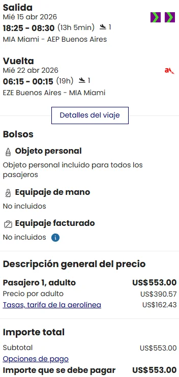 Vuelos a Buenos Aires desde Miami