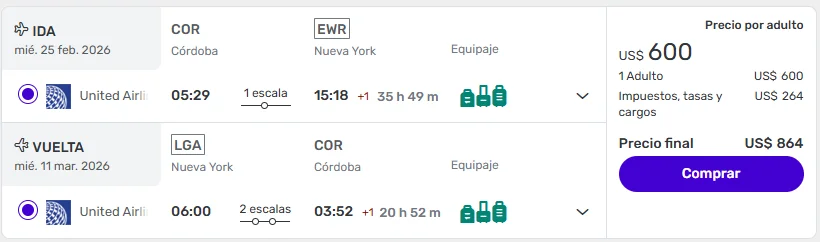 Nueva York con Equipaje despachado desde Córdoba