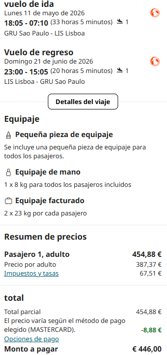 Lisboa en Primavera con Equipajes desde San Pablo