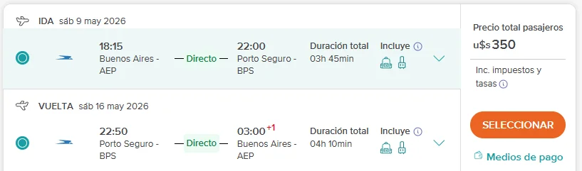 Porto Seguro Directo y con Carry On desde Aeroparque