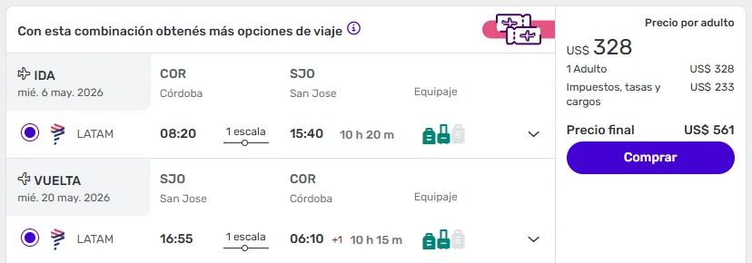 San José Costa Rica con Carry On desde Córdoba