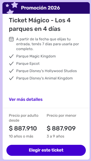 Vacaciones Tickets en promo para Walt Disney World Orlando
